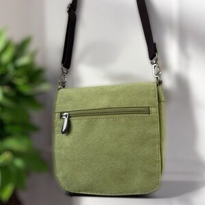 Travelon Lime Green & Brown Vegan Suede Organizer Purse Crossbody Adjustable